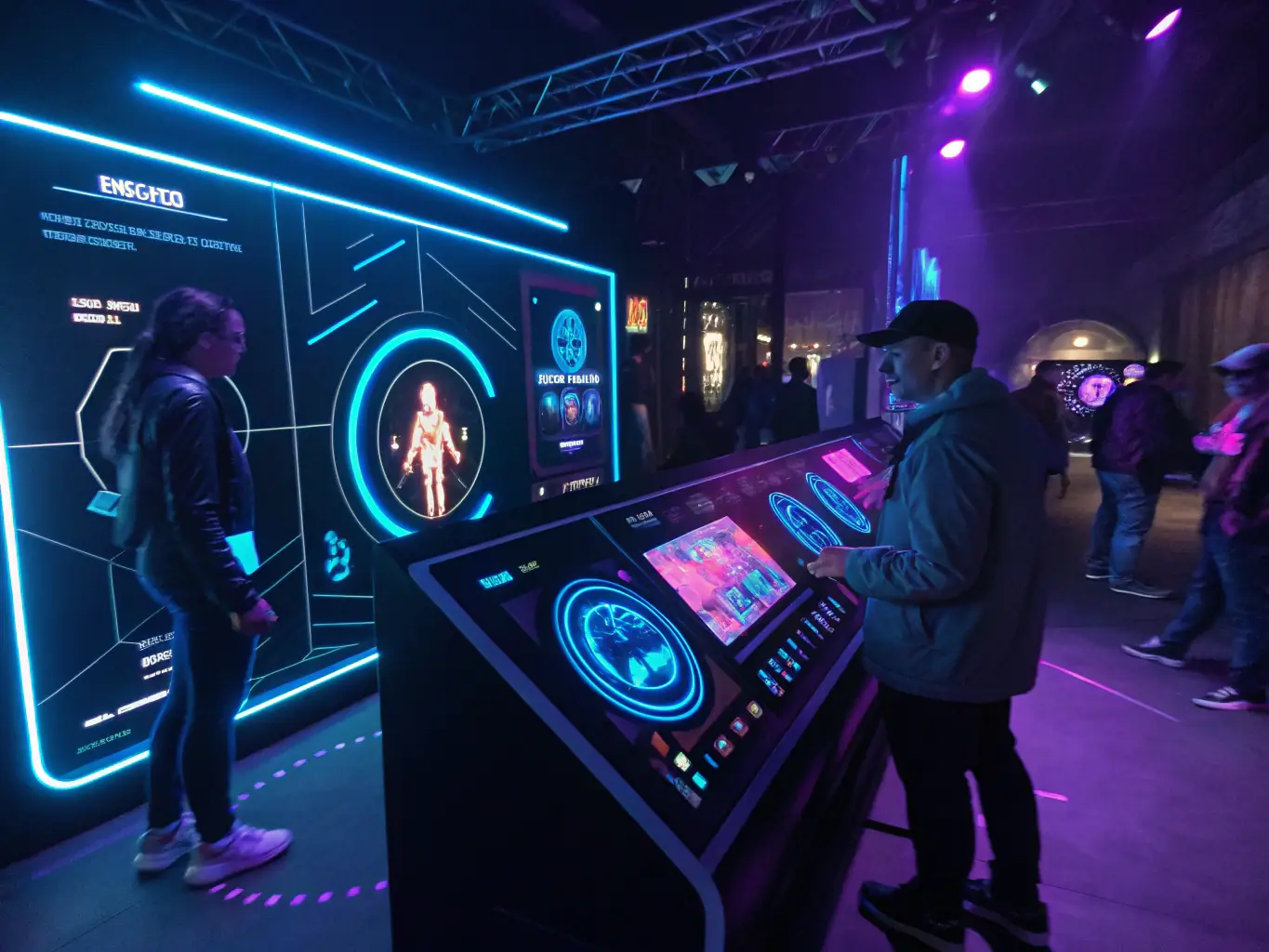 A digital display showcasing custom-programmed graphics and synchronized lighting effects, creating a dynamic visual experience.